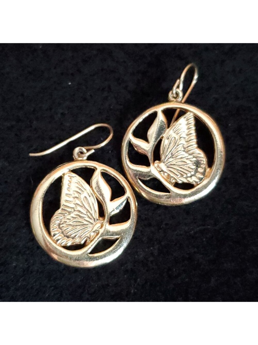 Vintage Ken Kantro Earrings Butterflies Butterfly Gold Tone Dangle 1"